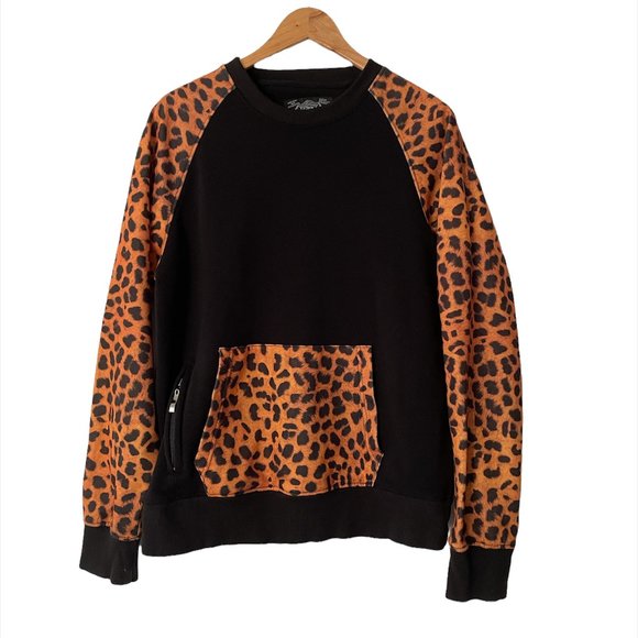 B-Society Sweaters - B Society Sweater Size L Animal Print Black Pockets and Zipper Long Sleeve B1176